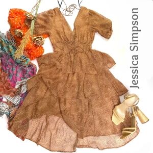 New Jessica Simpson Elegant Brown Leopard Print Dress Sz S